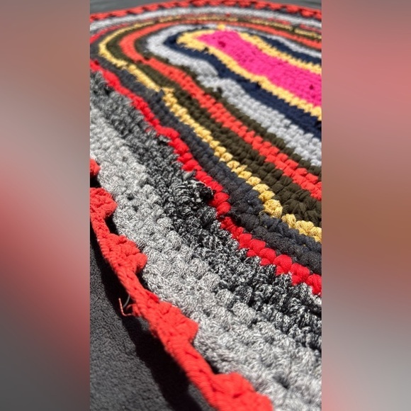 HANDMADE crochet upcycled recycled multicolor colorful bohemian mat 35" by 21" - Picture 7 of 10